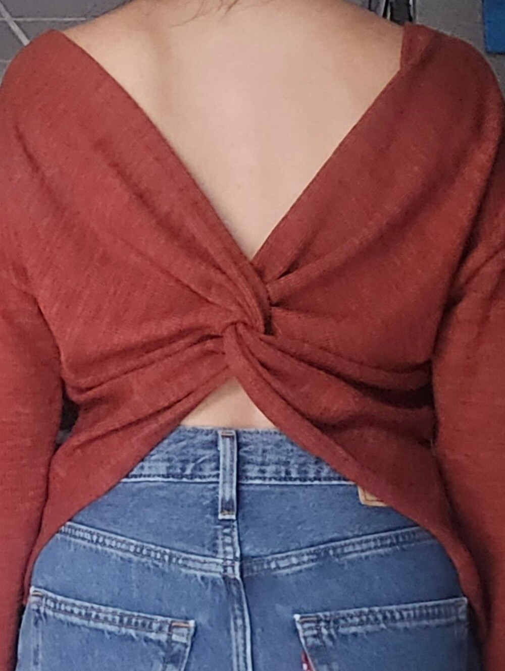 SHEIN Orange Burgundy Crew Neck Top